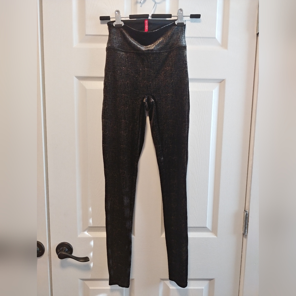 SPANX Black And Gold High Waisted Leggings Size XS